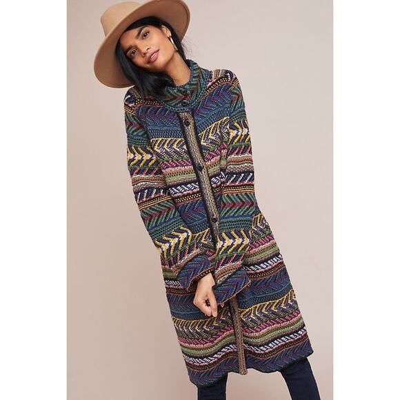Cupio Sweaters - Multicolor Patterned Women's Sweater Coat